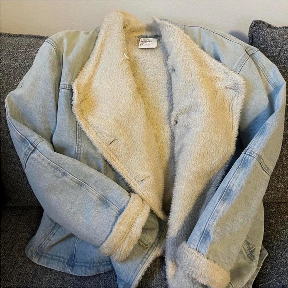 We The Free Light Blue Teddy Jacket with Cream Lining
